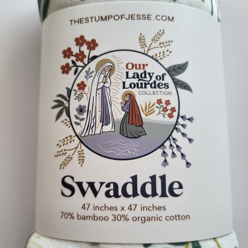 Our Lady of Lourdes Muslin Deluxe Swaddle | The Stump of Jesse