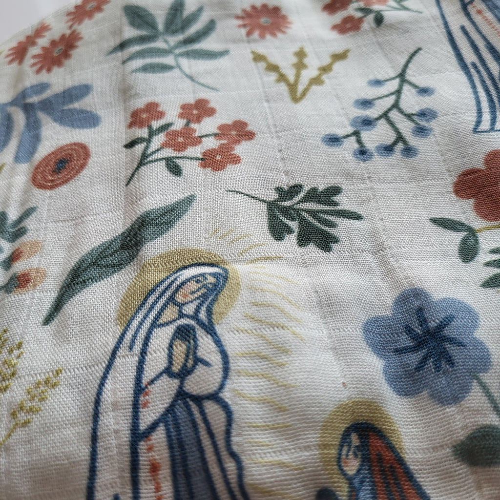 Our Lady of Lourdes Muslin Deluxe Swaddle | The Stump of Jesse