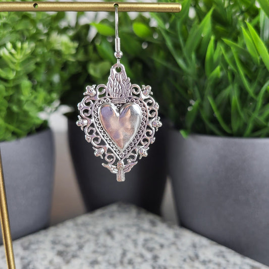Sacred Heart Angel Drop Earrings | Silver Tone Catholic Jewelry