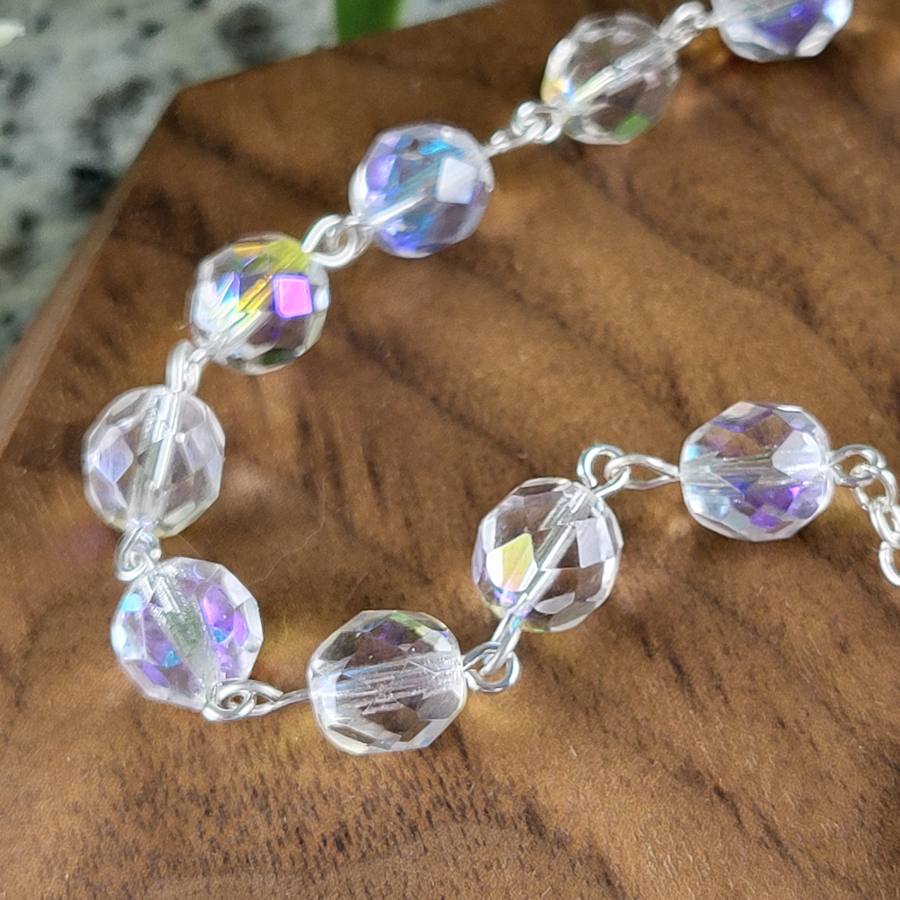 One-Decade Rosary – Clear Czech Faceted Beads with Miraculous Medal