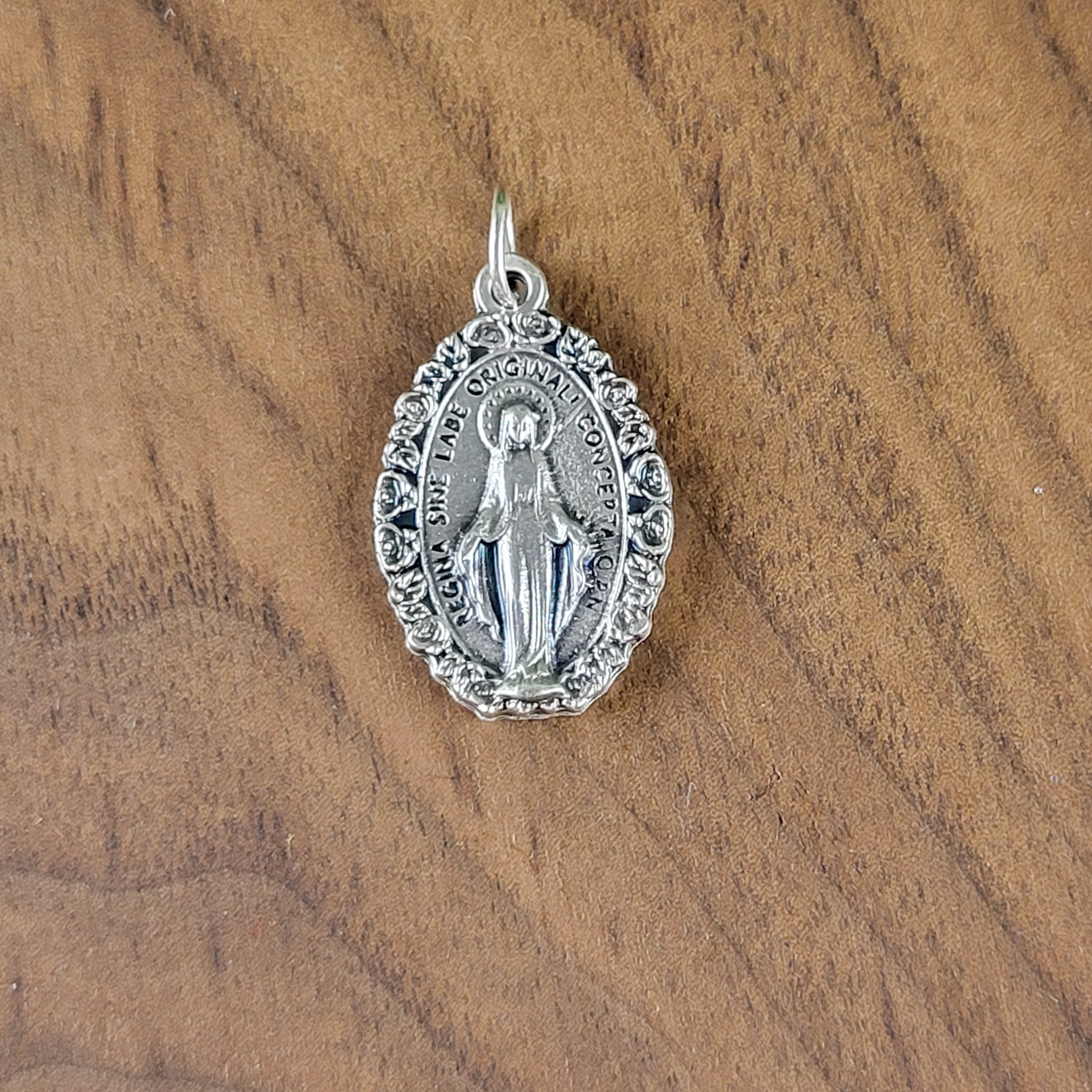 Ornate Miraculous Medal – 1” Silver-Oxidized Catholic Medal