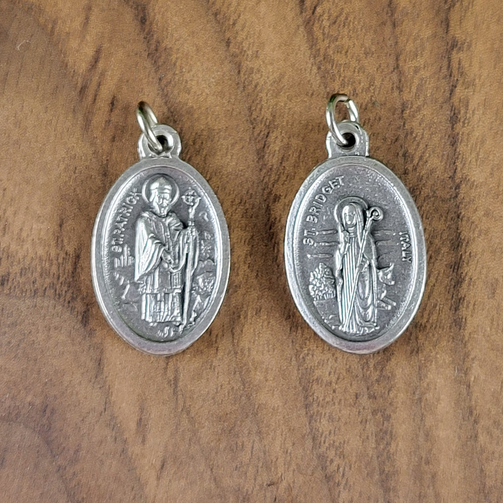 St. Patrick & St. Bridget Medal – Italian Silver-Oxidized 1” Catholic Medal