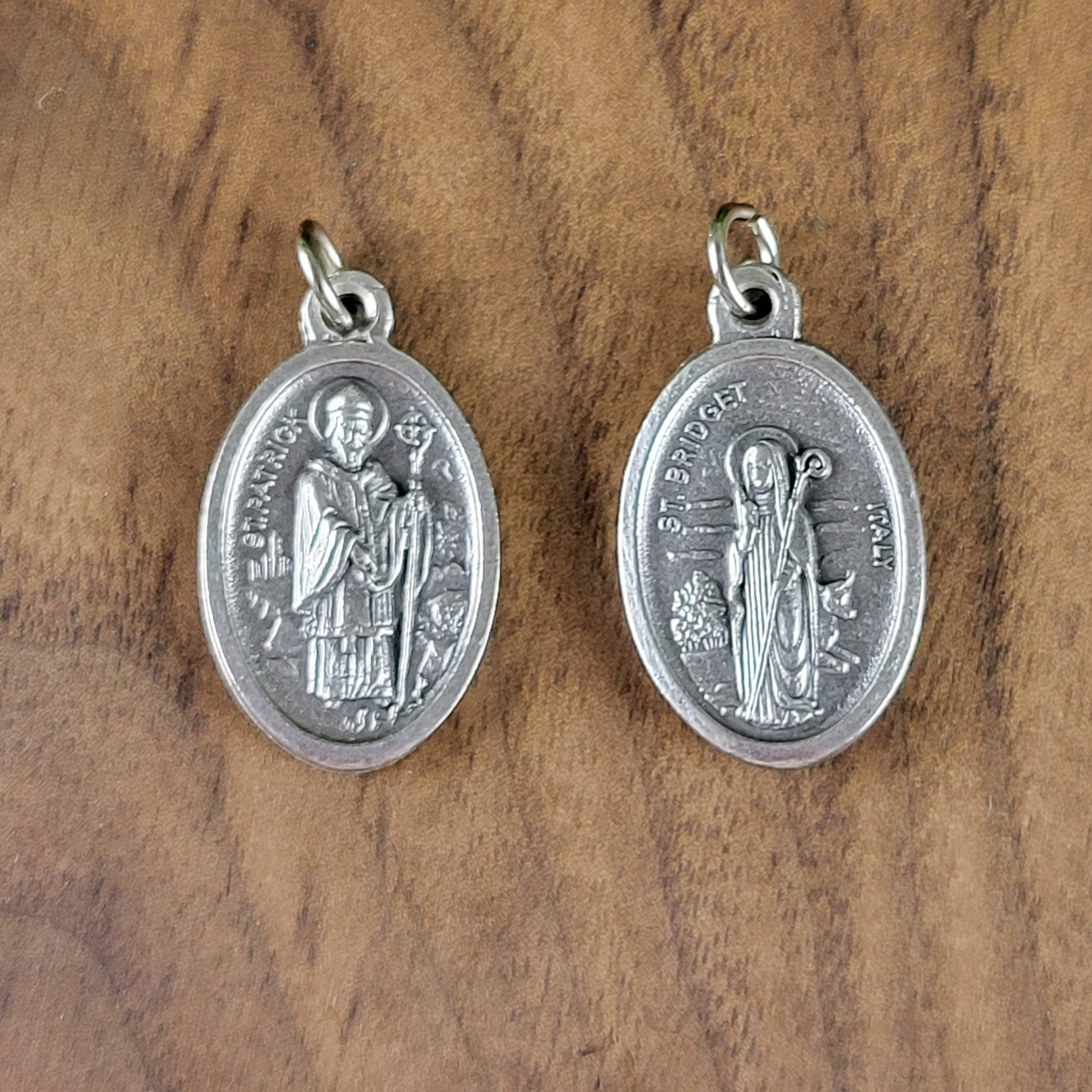 St. Patrick & St. Bridget Medal – Italian Silver-Oxidized 1” Catholic Medal
