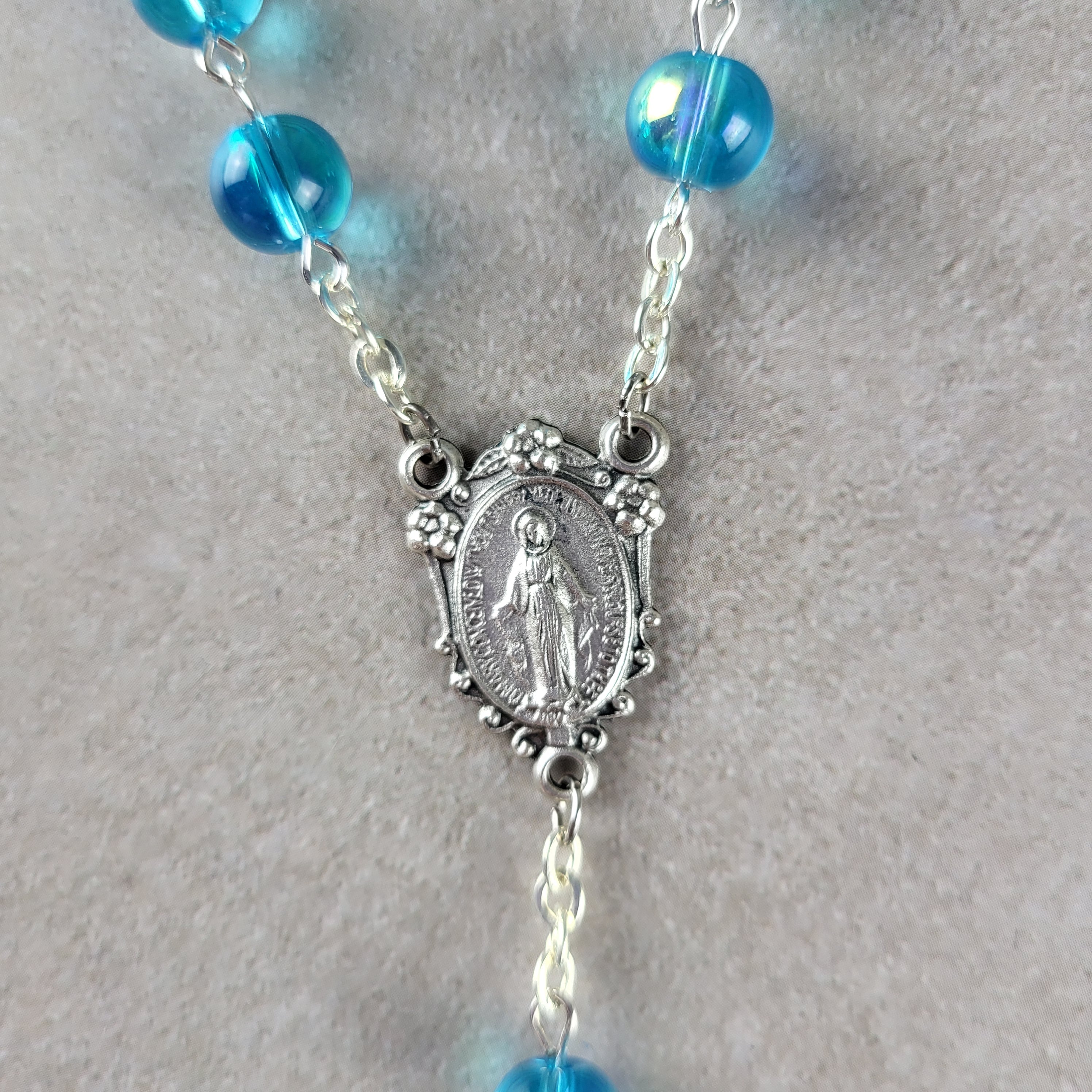 Handmade St. Benedict Car Rosary with Miraculous Medal – Blue 1-Decade