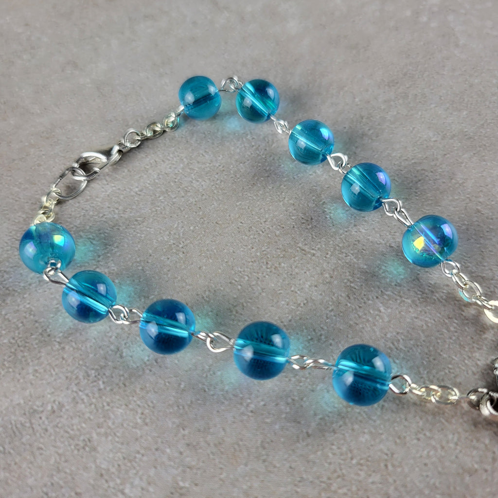 Handmade St. Benedict Car Rosary with Miraculous Medal – Blue 1-Decade