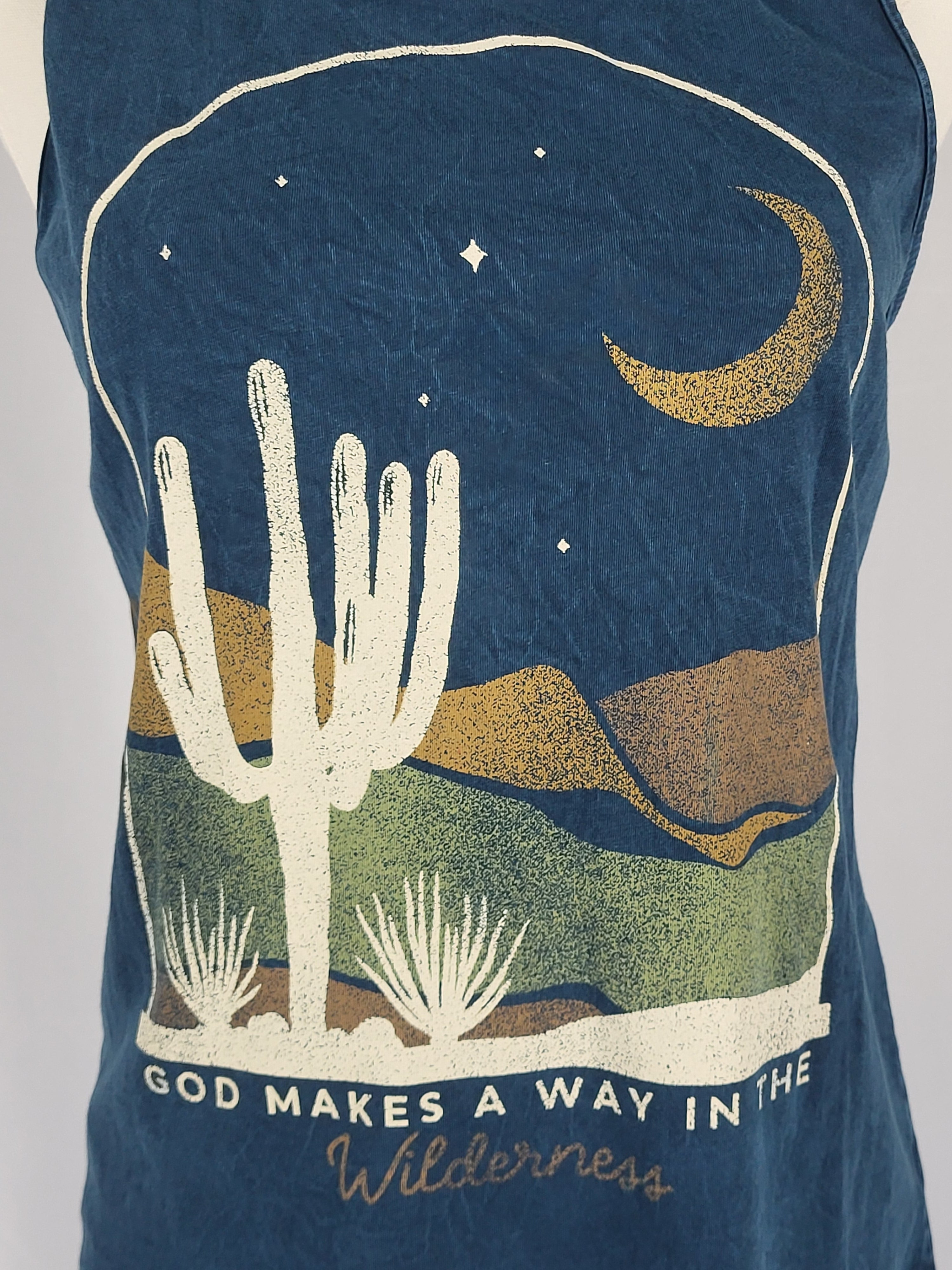 “God Makes a Way in the Wilderness” Mineral Navy Graphic Tank Top | HRTandLUV